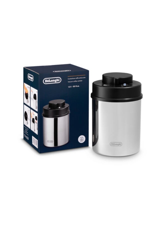 De'Longhi Vacuum Coffee Canister 1.3L – Stainless Steel & Black, Airtight Seal, Built-In Date Indicator, UV & Moisture Protection, Keeps Coffee & Food Fresh for 15 Days – 1-Year Warranty (DLSC063) - Image 1